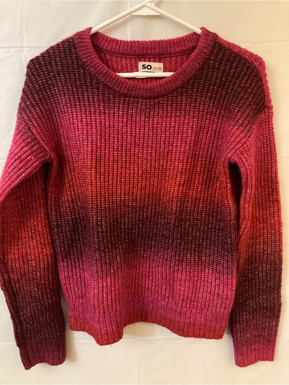 SO Ombre Pink to Red Ribbed Crewneck Sweater